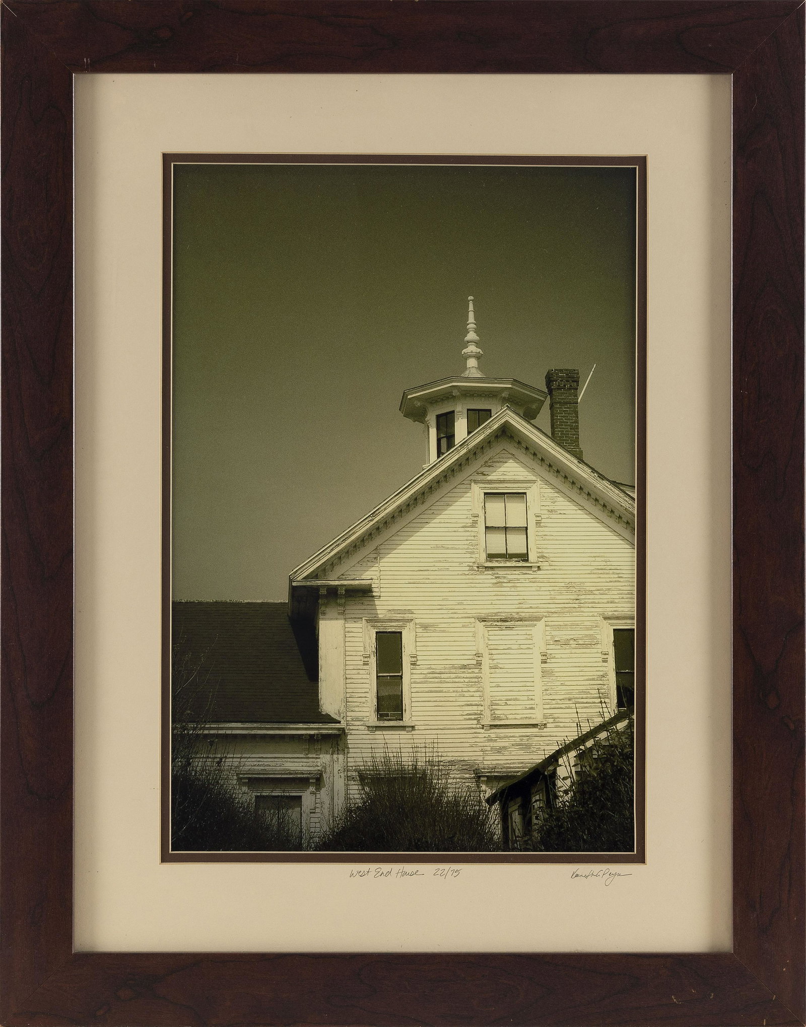 PHOTOGRAPH OF AN OLD HOME 20th Century 18.5" x 12.25" sight. Framed 27.5" x 21.5".: PHOTOGRAPH OF AN OLD HOME 20th Century Titled lower center "West End House". Signed lower right "Ken ...". 18.5" x 12.25" sight. Framed 27.5" x 21.5".