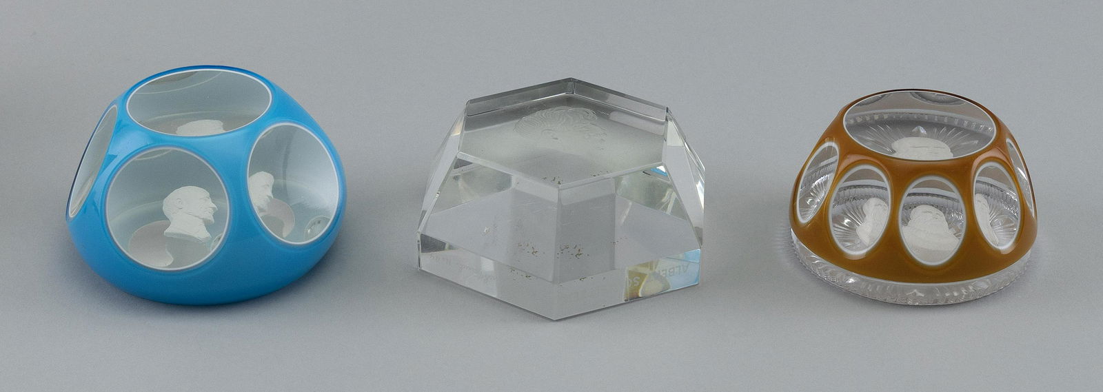 THREE GLASS PAPERWEIGHTS 20th Century (1 of 2)
