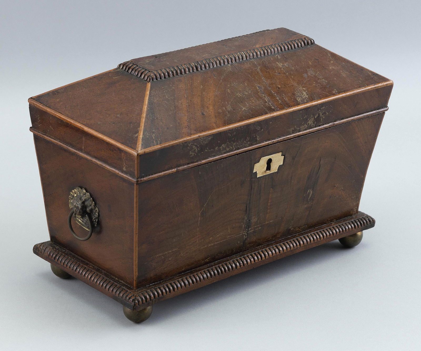 ENGLISH SARCOPHAGUS-FORM TEA CADDY 19th Century Height 7". Width 10". Depth 5". (1 of 3)