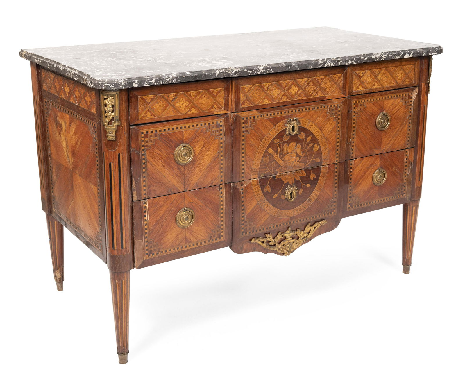 FRENCH MARBLE-TOP CHEST Late 18th Century Height 35”. Width 51”. Depth 25”. (1 of 1)