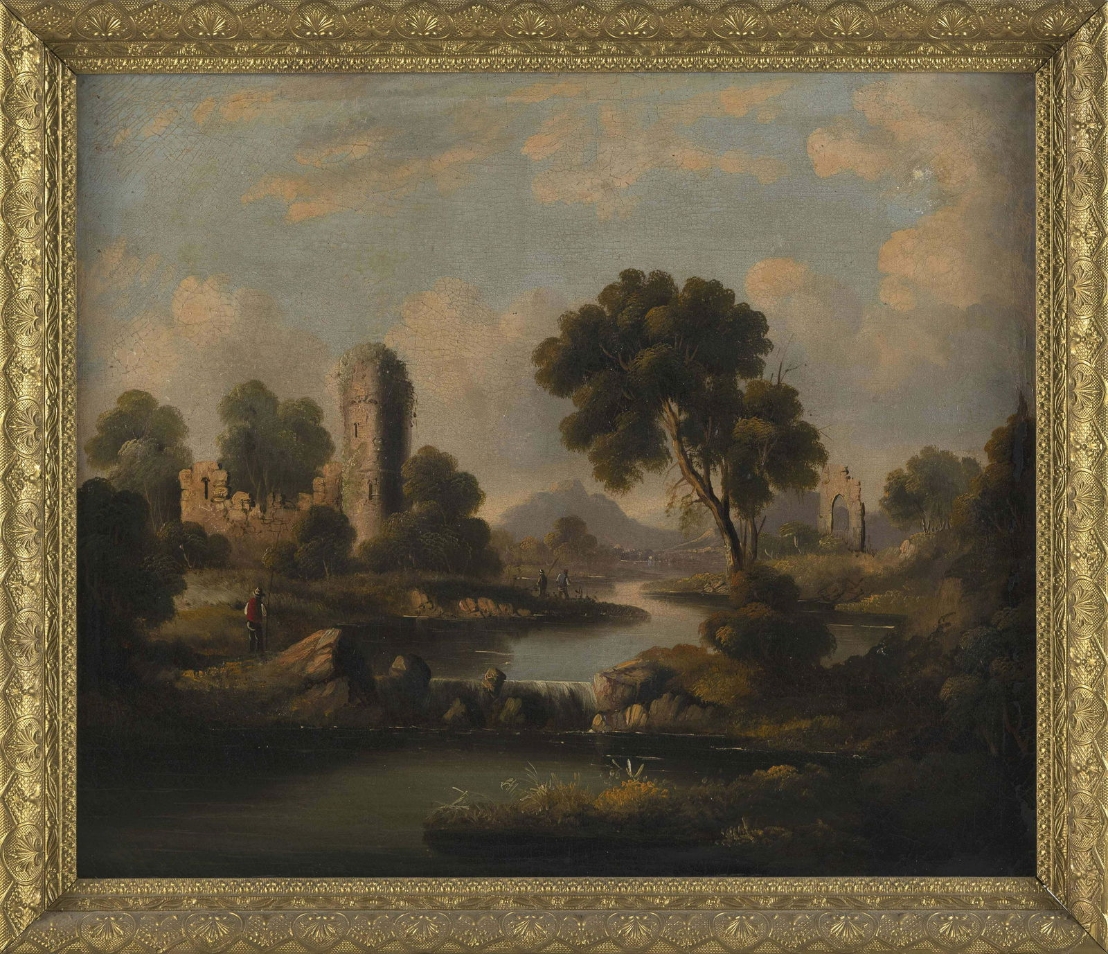 ENGLISH SCHOOL (19th Century,), Landscape with castle., Oil on canvas, 20" x 24". Framed 23" x 27". (1 of 2)