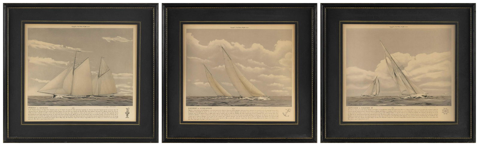 THREE FRANKLYN FAIRCHILD AMERICA'S CUP PRINTS 20th Century 14" x 15.5" sight. Framed 20.25" x 22". (1 of 7)