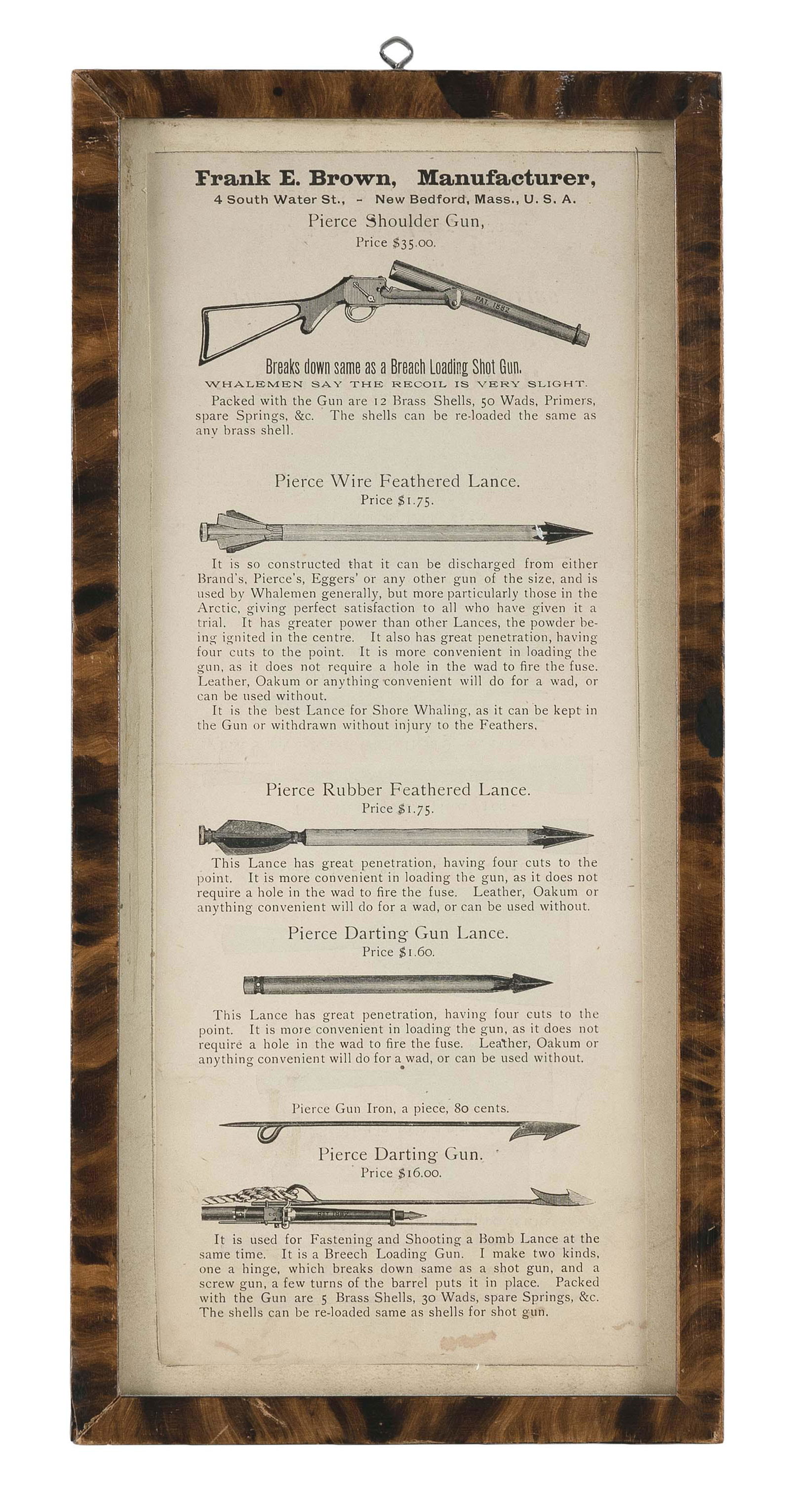 DOUBLE-SIDED ADVERTISEMENT FOR WHALING GEAR 19th Century Framed 14.75" x 6.5". (1 of 2)