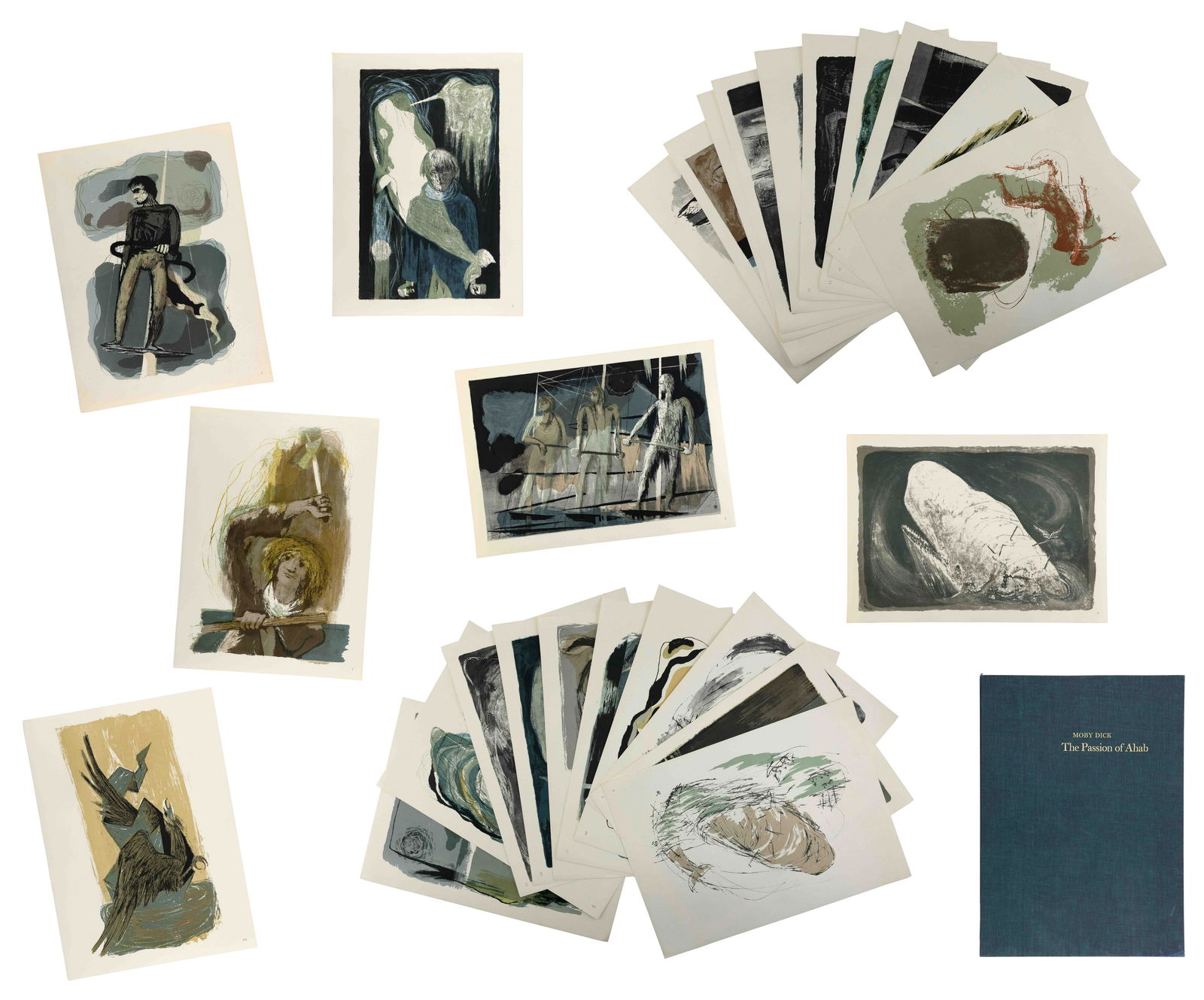 BENTON MURDOCH SPRUANCE (Pennsylvania, 1904-1967), "Moby Dick The Passion of Ahab" portfolio of 26: BENTON MURDOCH SPRUANCEPennsylvania, 1904-1967"Moby Dick The Passion of Ahab" portfolio of 26 lithographs. Published by Barre Publishers, Barre, Massachusetts, 1968. First edition, limited to 450. Tex