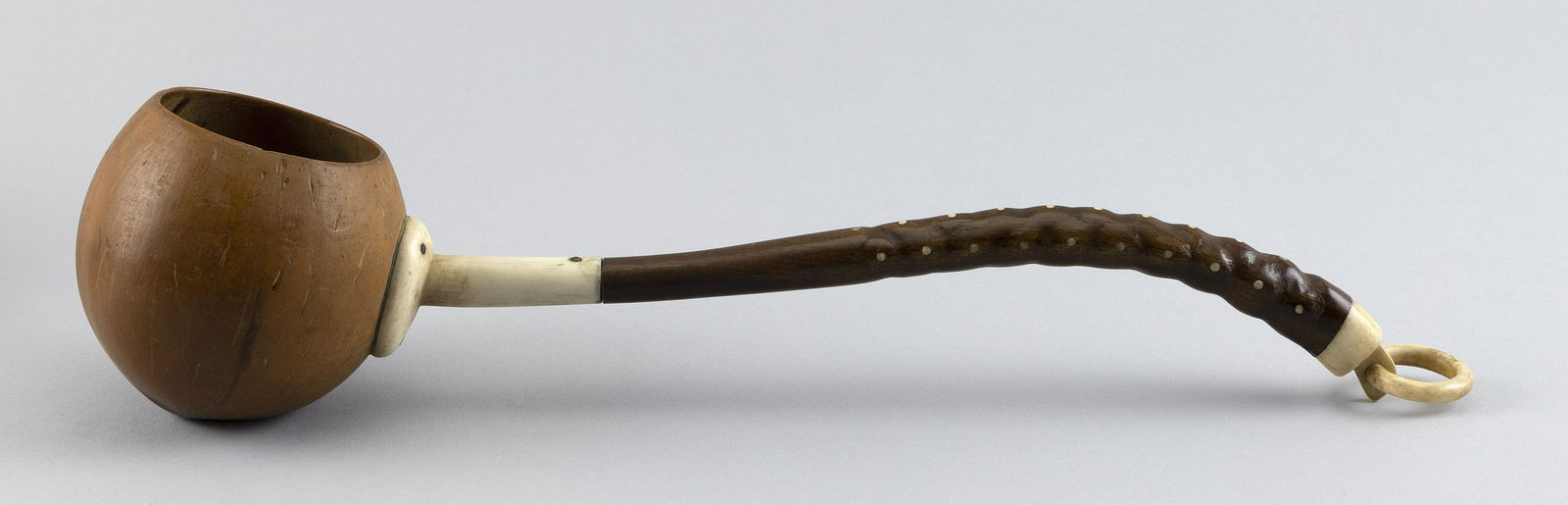 SAILOR-MADE COCONUT SHELL DIPPER 19th Century Length 16.5". (1 of 2)