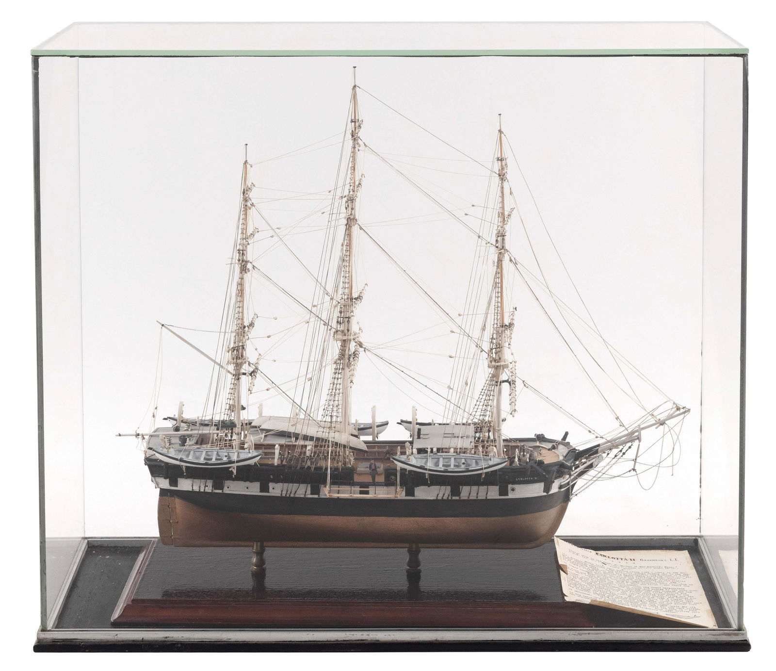 CASED MODEL OF THE WHALESHIP "CARLOTTAH" 20th Century Case height 24". Length 28.5". Width 11". (1 of 4)