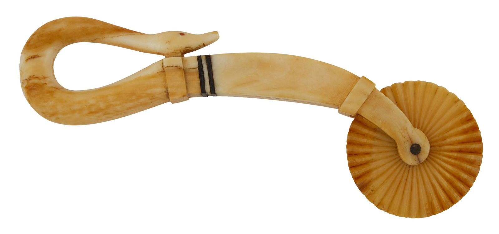 MARINE IVORY SERPENT-FORM PIE CRIMPER 19th Century Length 6.75". (1 of 2)