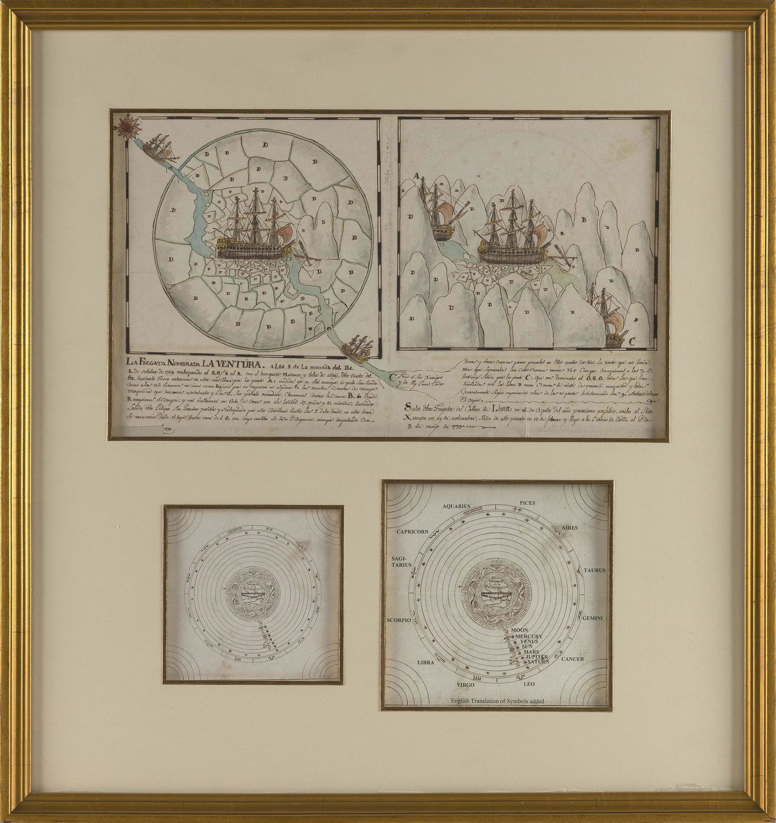 CONTINENTAL SCHOOL (Circa 1769,), Spanish frigate La Ventura in the ice at Cape Horn., Pen, ink and (1 of 2)