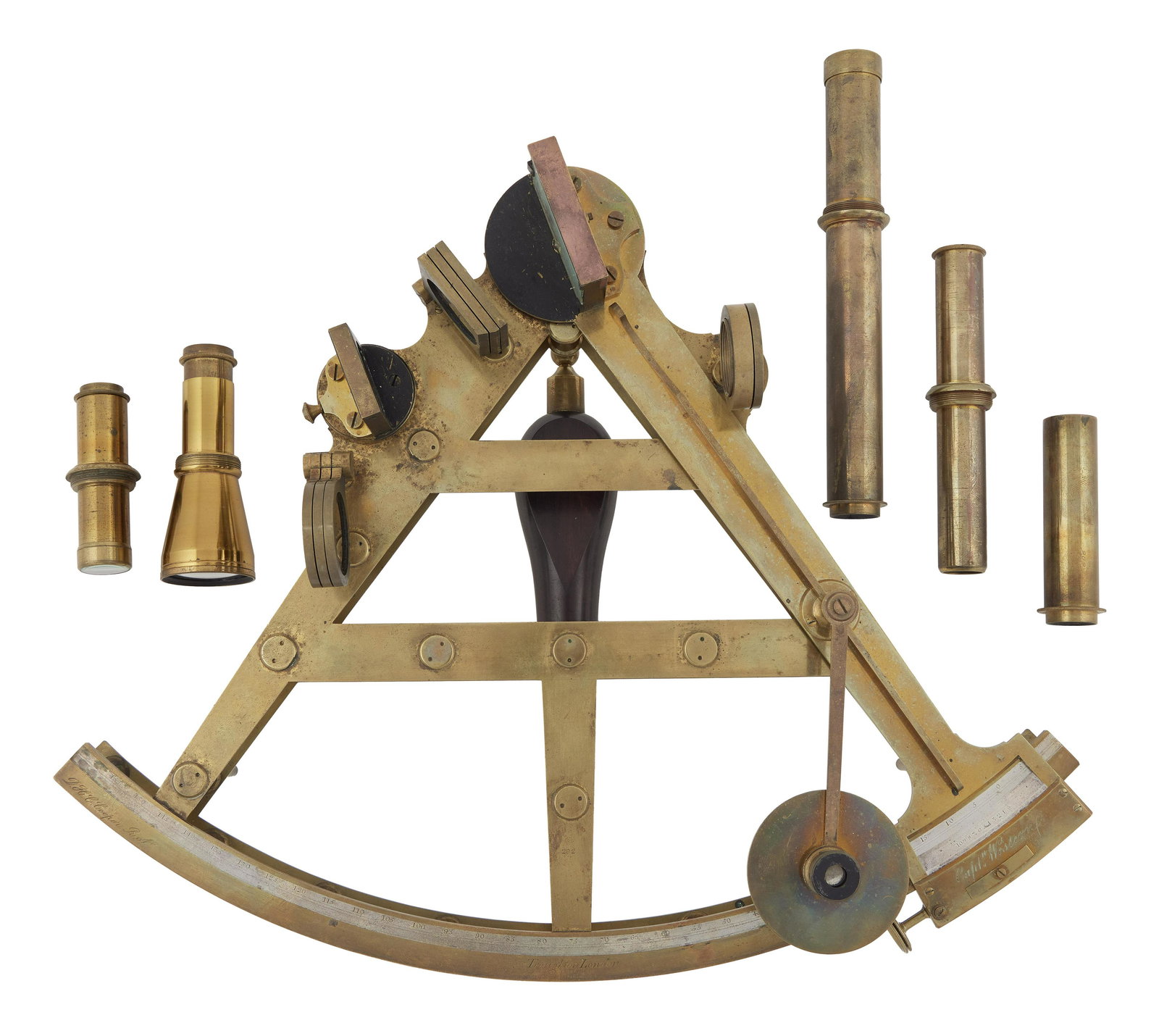 CASED BRASS DOUBLE FRAME SEXTANT London, 19th Century Case height 5.5". Width 16". Depth 13". (1 of 3)