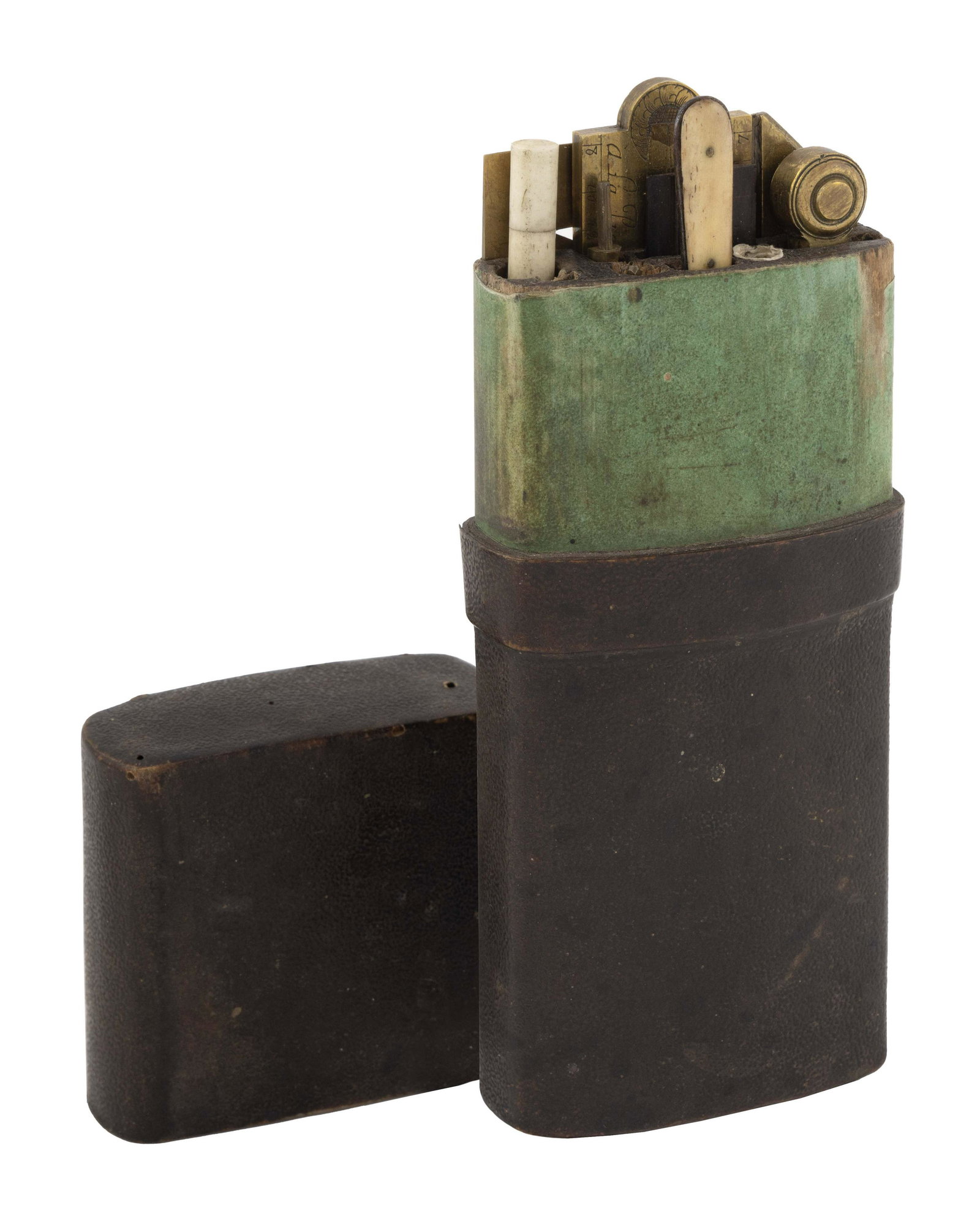 PIERRE LE MAIRE CASED SET OF NAVIGATIONAL INSTRUMENTS Mid-18th Century Case height 7.5". Width 3". (1 of 2)
