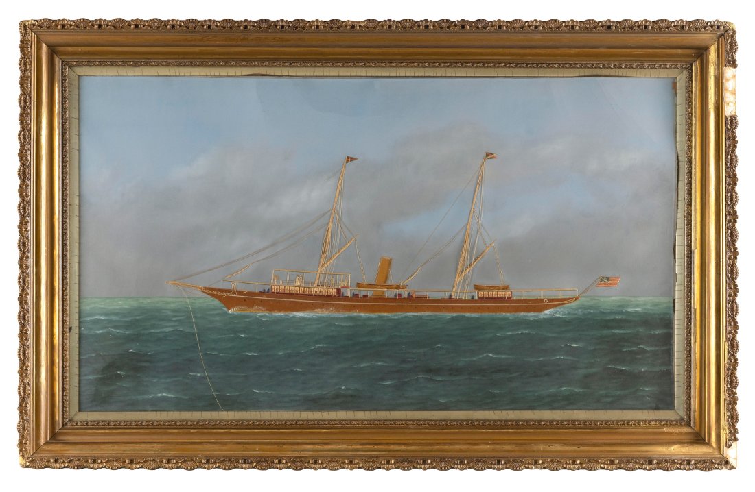 THOMAS WILLIS (New York/Denmark, 1850-1925), Portrait of a steam/sail yacht flying two burgees and (1 of 2)