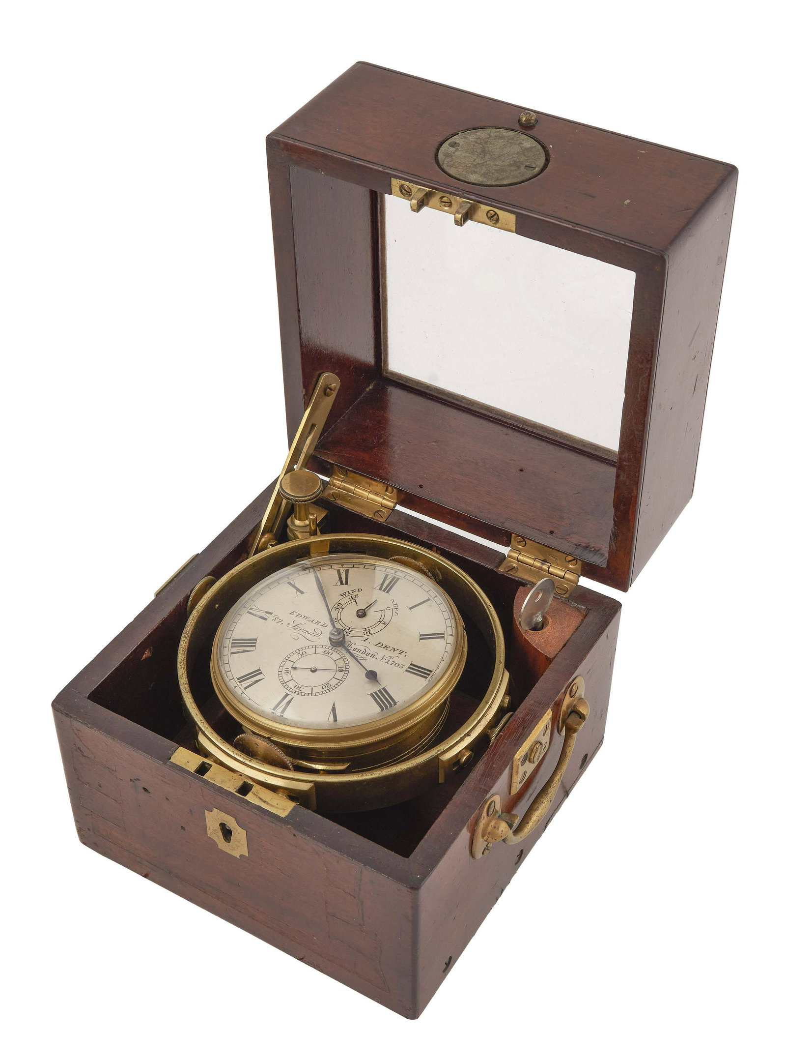 CASED YACHT CHRONOMETER 19th Century Chronometer case height 6.25". Width 6.25". Depth 6.25". Box (1 of 3)