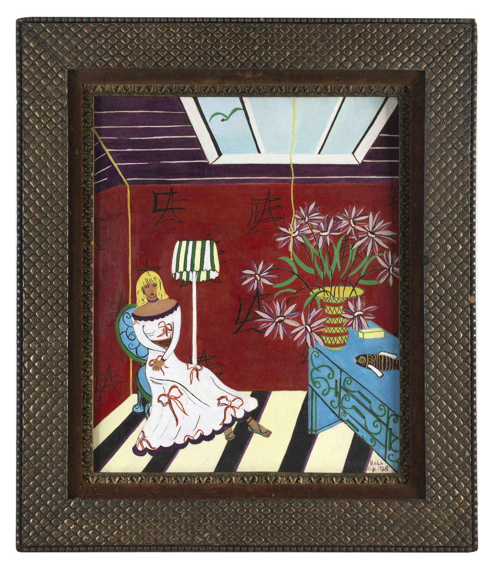 MARTHA HALL (Massachusetts, 1917-2006), "My Sister with Six Fingers"., Oil on artist board, 24" x: MARTHA HALLMassachusetts, 1917-2006"My Sister with Six Fingers". Signed and dated lower right "Martha Hall July 1948". Also inscribed "This picture belongs to Mary Hackett, P-