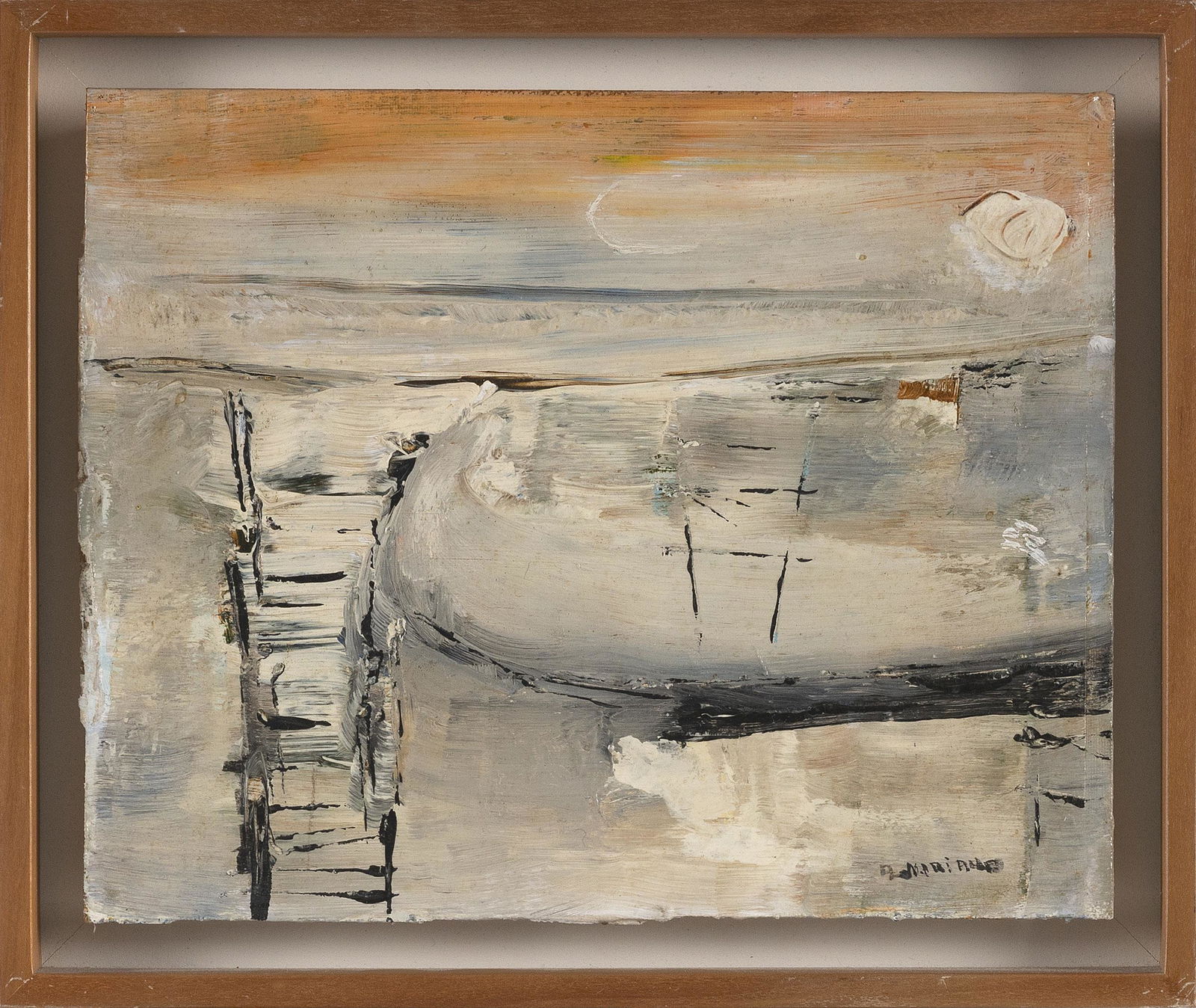 ANNE MARIANO (New York/Massachusetts, b. 1934), Abstract view of the sunset over a harbor, possibly (1 of 2)