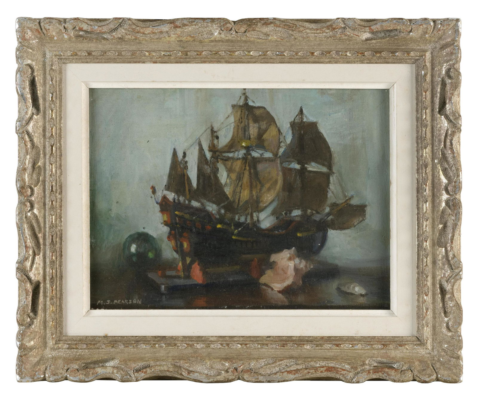 MARGUERITE STUBER PEARSON (Massachusetts, 1898-1978), “Galleon”., Oil on canvas board, (1 of 2)