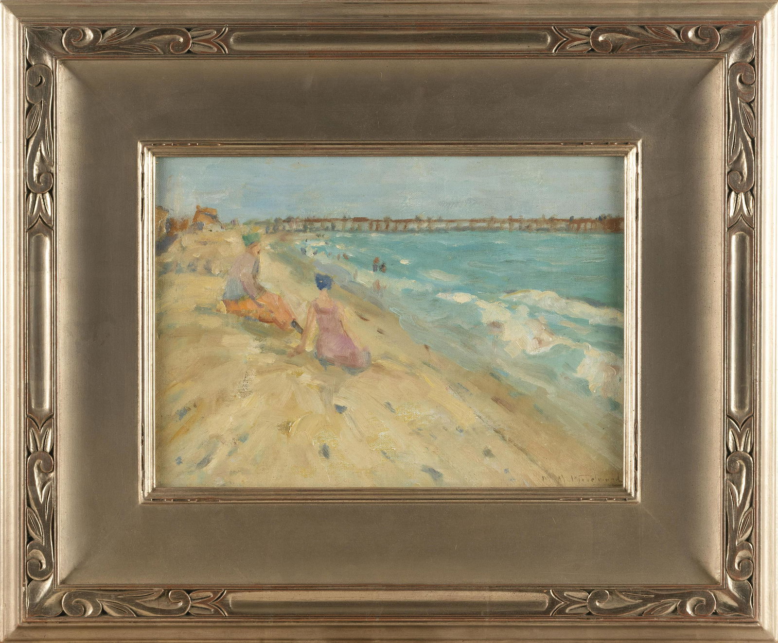 MABEL MAY WOODWARD (Rhode Island, 1877-1945), “Old Orchard Beach, Maine”., Oil on board, (1 of 2)