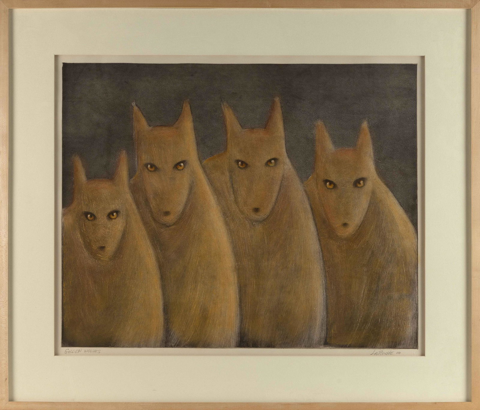 CAROLE LAROCHE (New Mexico, Contemporary), “Golden Wolves”., Monotype on paper, (1 of 2)