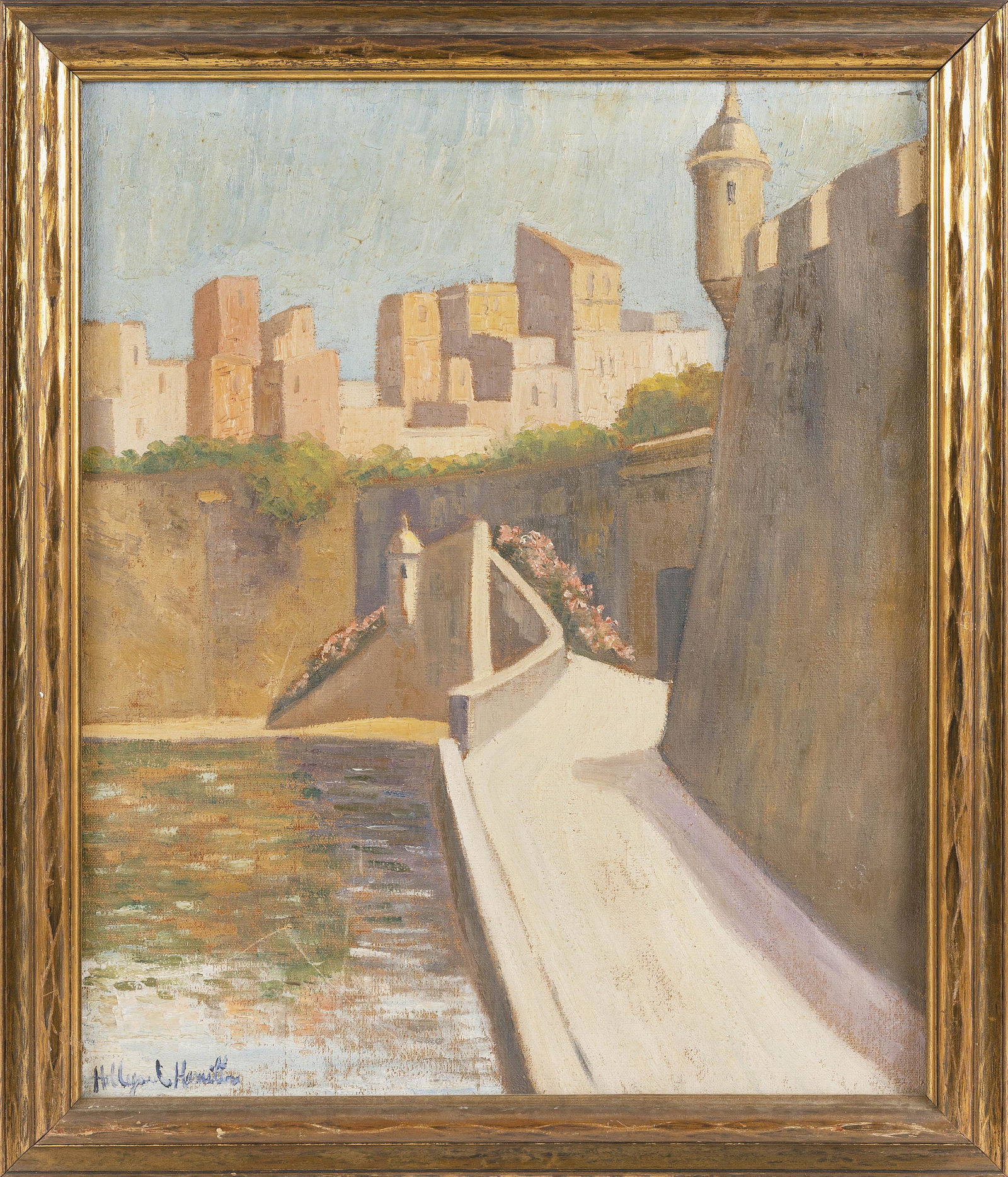 HILDEGARDE HUME HAMILTON (Florida/Virginia, 1898-1970), City scene, possibly Spain., Oil on canvas, (1 of 2)