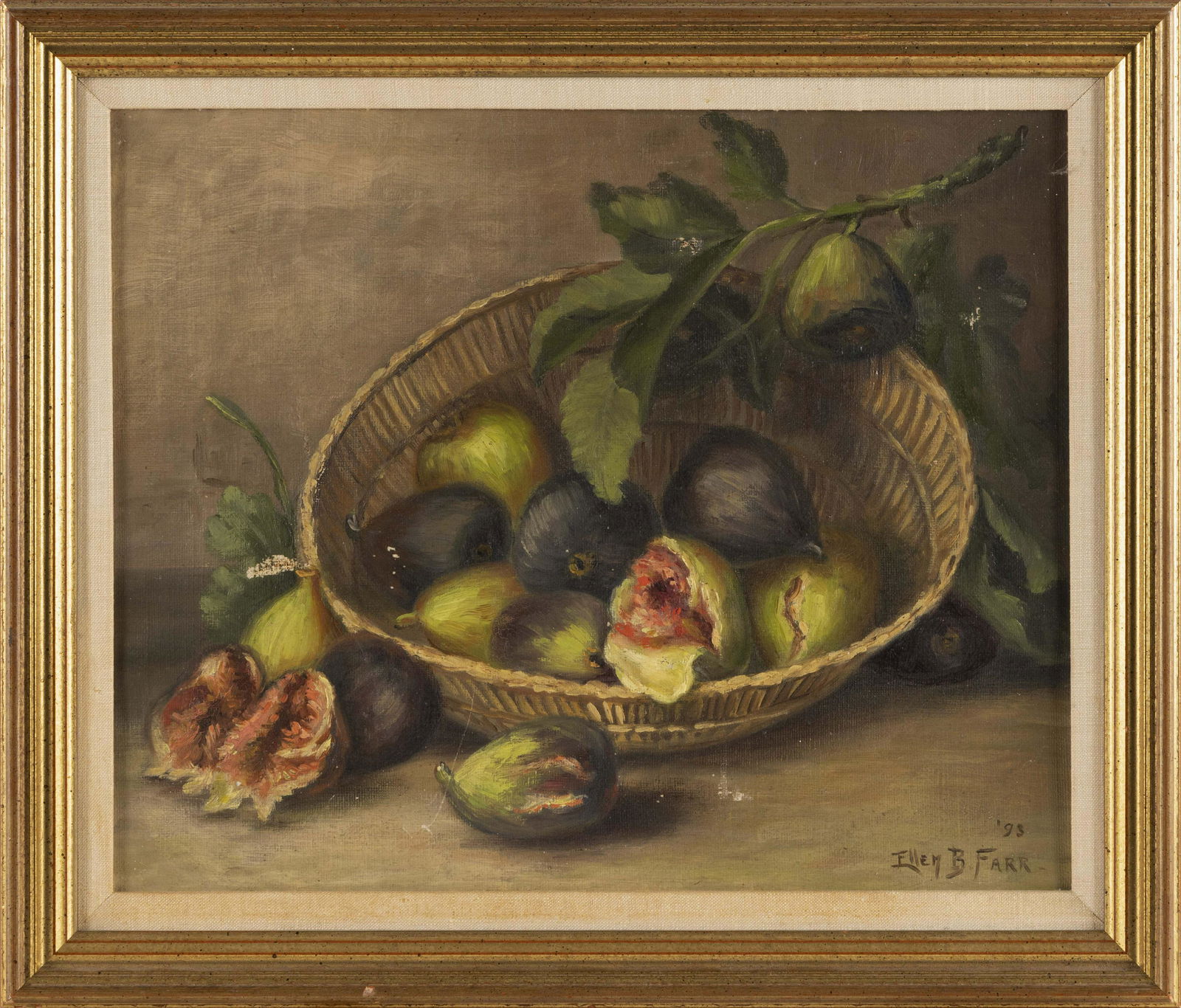 ELLEN FRANCES BURPEE FARR (California/New Hampshire/Italy, 1840-1907), Still life of figs in a (1 of 2)