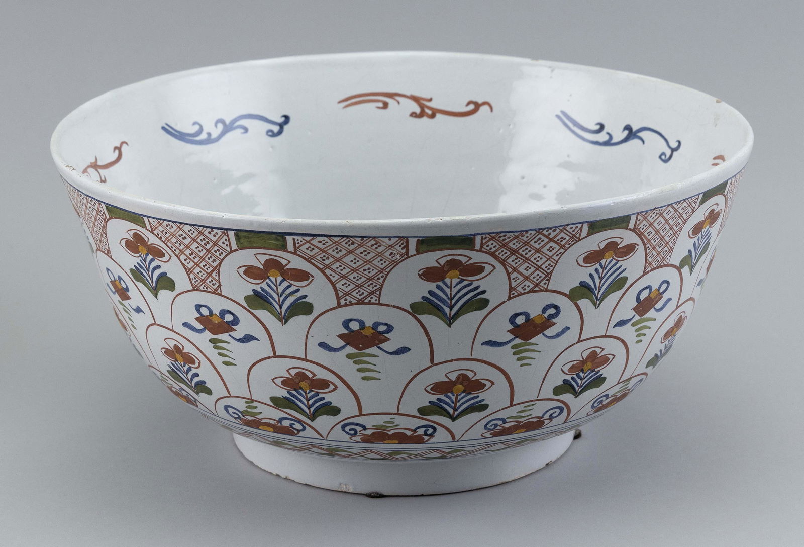 POLYCHROME DELFTWARE PUNCH BOWL England or Holland, Circa 1740 (1 of 3)