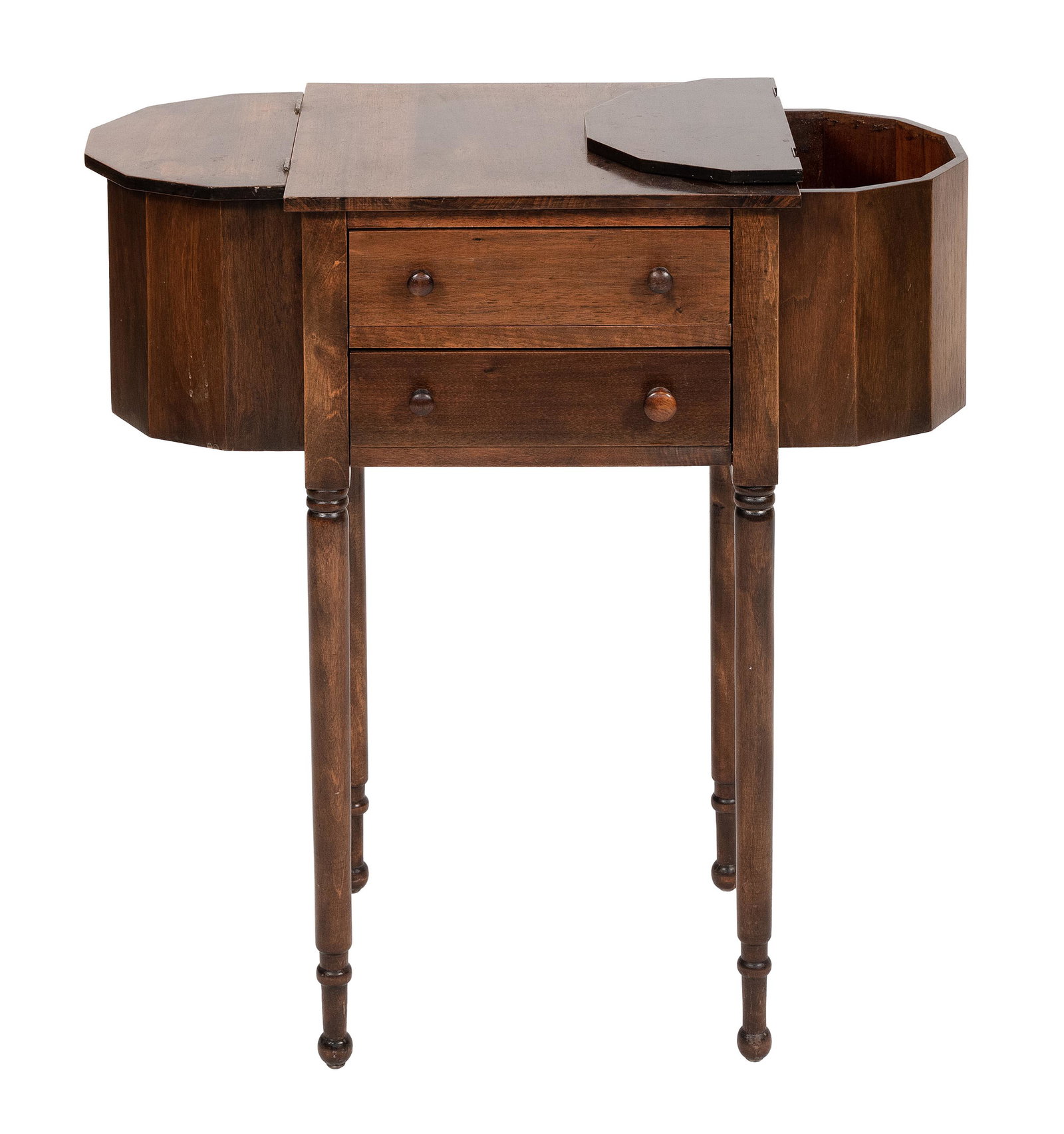 MARTHA WASHINGTON-STYLE SEWING STAND 20th Century Height 28.75". Width 27.75". Depth 14".: MARTHA WASHINGTON-STYLE SEWING STAND 20th Century In mahogany. Height 28.75". Width 27.75". Depth 14".