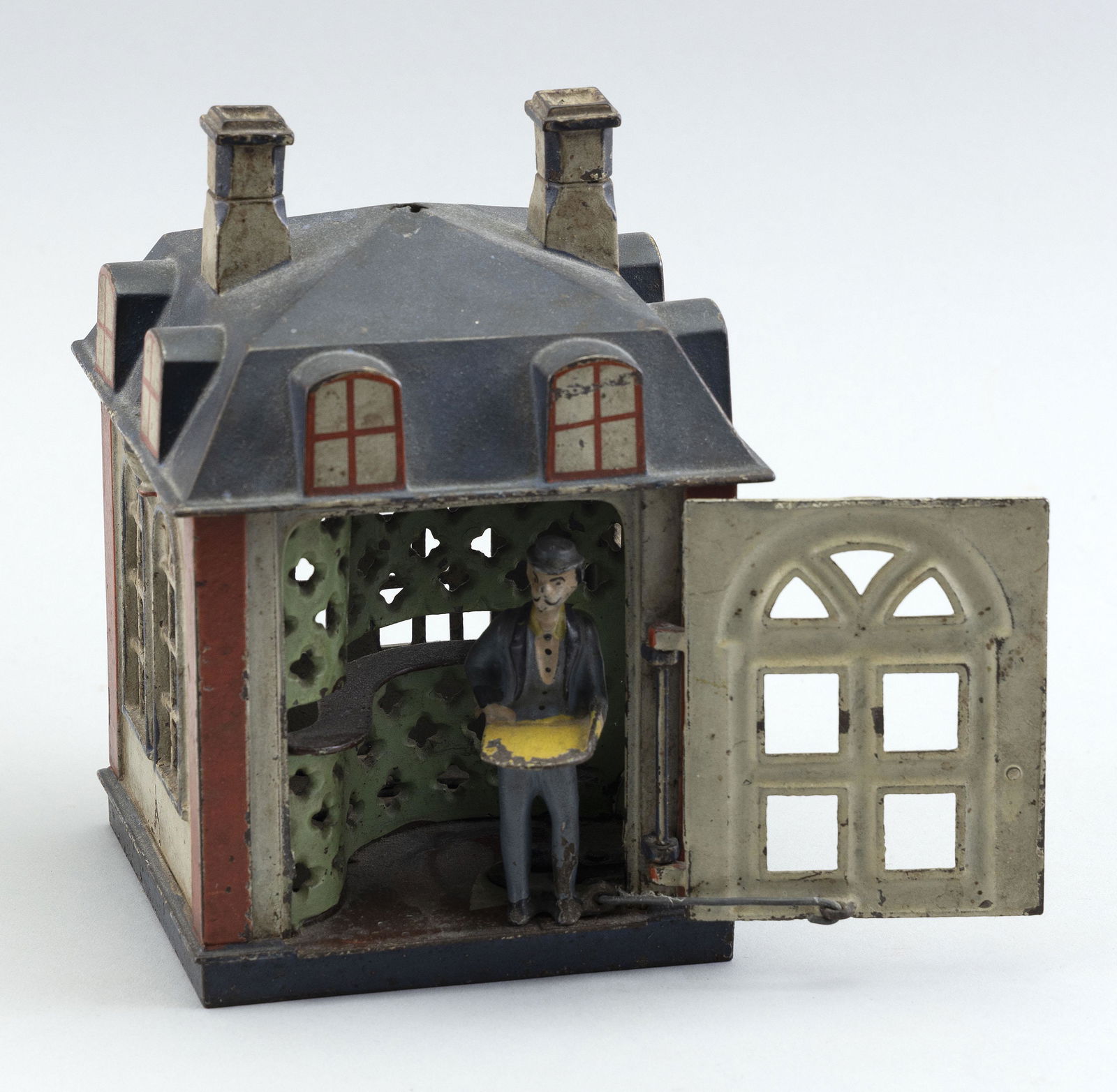 J. & E. STEVENS CAST IRON "NOVELTY BANK" MECHANICAL BANK Late 19th Century Height 6.75”. Width (1 of 4)