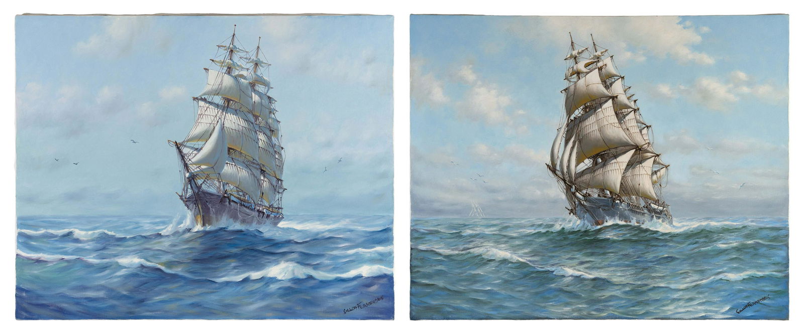 HUMBERO DA SILVA FERNANDES (New Bedford, Massachusetts, 1938-2005), Two portraits of clipper ships., (1 of 5)