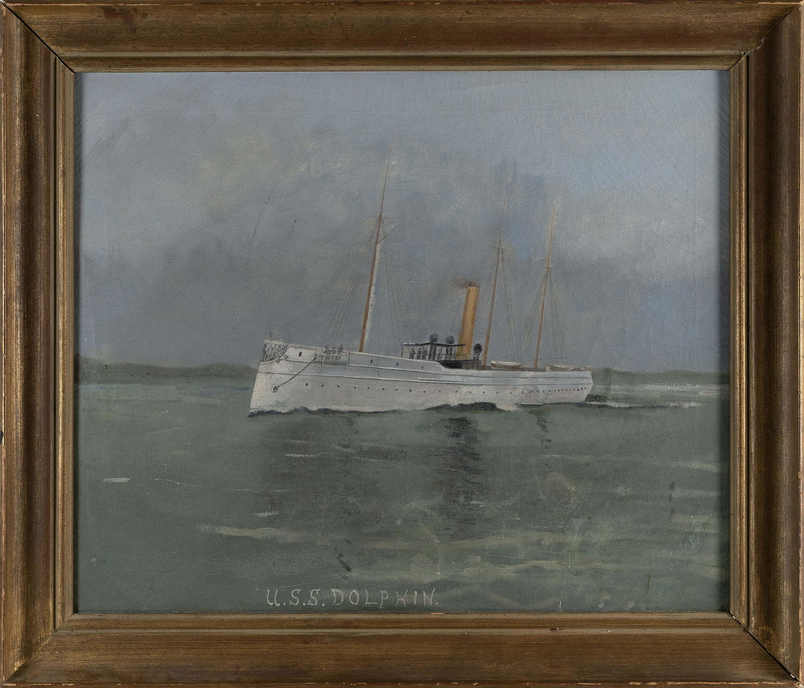 AMERICAN SCHOOL (Early 20th Century,), “U.S.S. Dolphin”., Oil on canvas, 24” x (1 of 2)