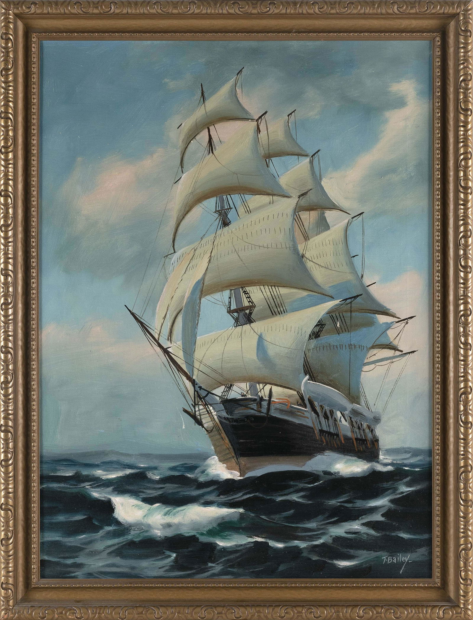 T. BAILEY (America, Late 19th/Early 20th Century), Portrait of a clipper ship., Oil on canvas, (1 of 2)