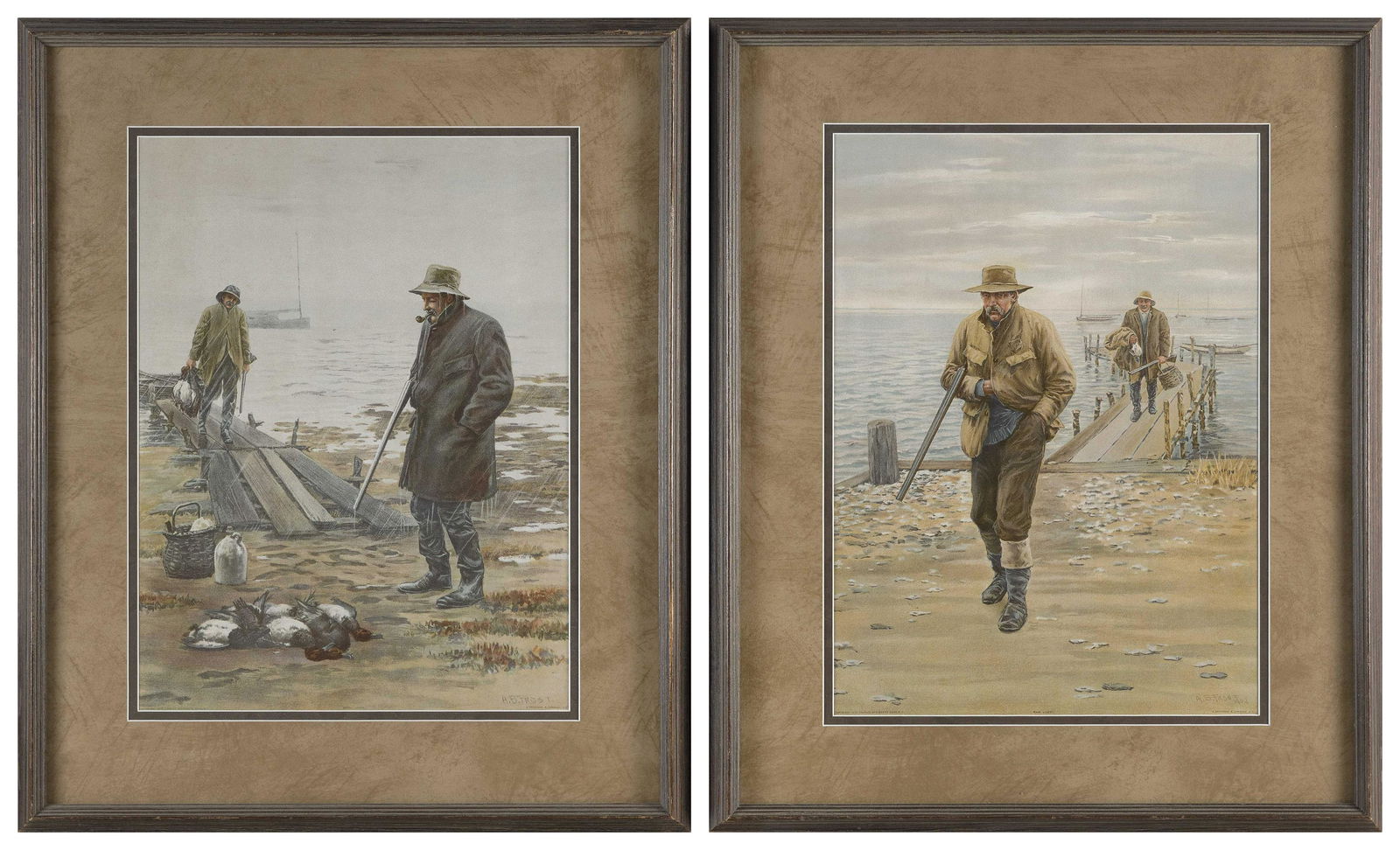 DUCK HUNTING PRINTS AFTER A.B. FROST Late 19th Century 15” x 11” sight. Framed 21” (1 of 2)