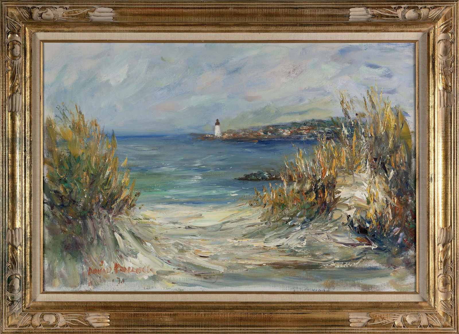 DAVID PALLOCK (Massachusetts, 1906-1977), Provincetown Harbor., Oil on canvas, 24" x 36". Framed 31": DAVID PALLOCKMassachusetts, 1906-1977Provincetown Harbor. Signed and dated lower left "David Pallock 75".Oil on canvas, 24" x 36". Framed 31" x 44".