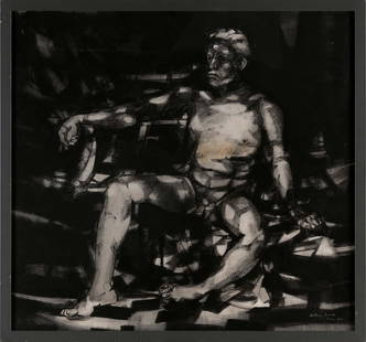 ARTHUR SMITH (America, Contemporary), Male nude figural study., Pen and ink on paper, 21.5" x 23".: ARTHUR SMITHAmerica, ContemporaryMale nude figural study. Signed and dated lower right "Arthur Smith France 2000".Pen and ink on paper, 21.5" x 23". Framed 23" x 25".