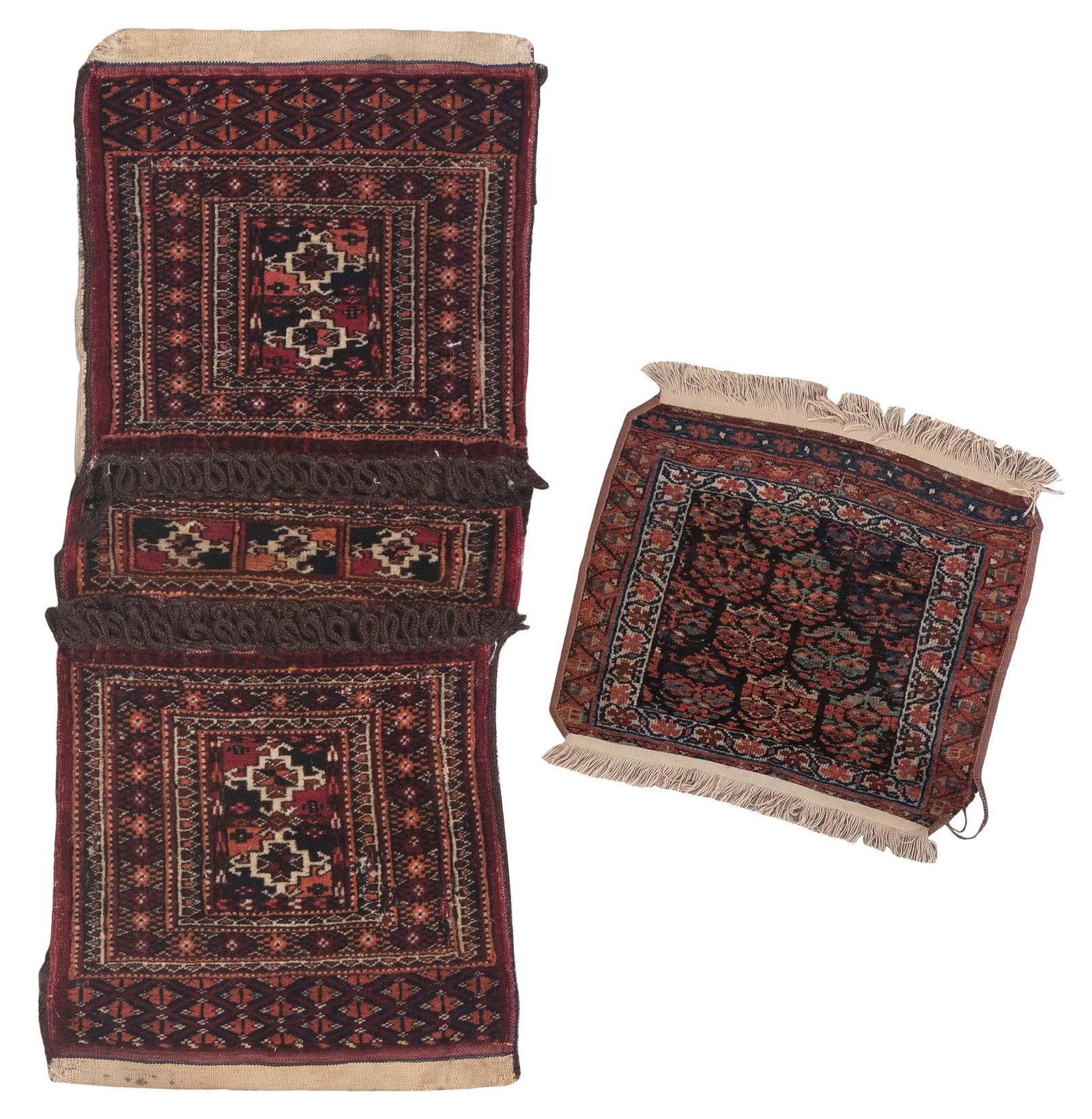BELOUCH SADDLEBAG AND A PERSIAN BAG FACE: 2'3” X 1'0" AND 1'11.5" X 1'7” Late and (1 of 3)