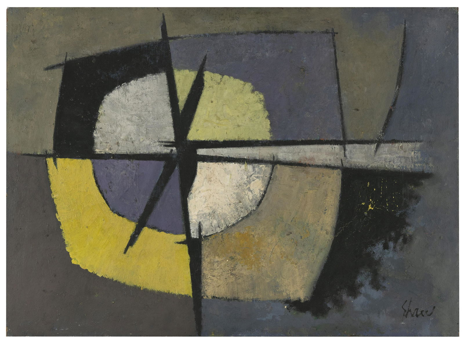 CHARLES GREEN SHAW (New York, 1882-1974), "Converging Forces"., Oil on board, 22" x 30". Unframed. (1 of 2)