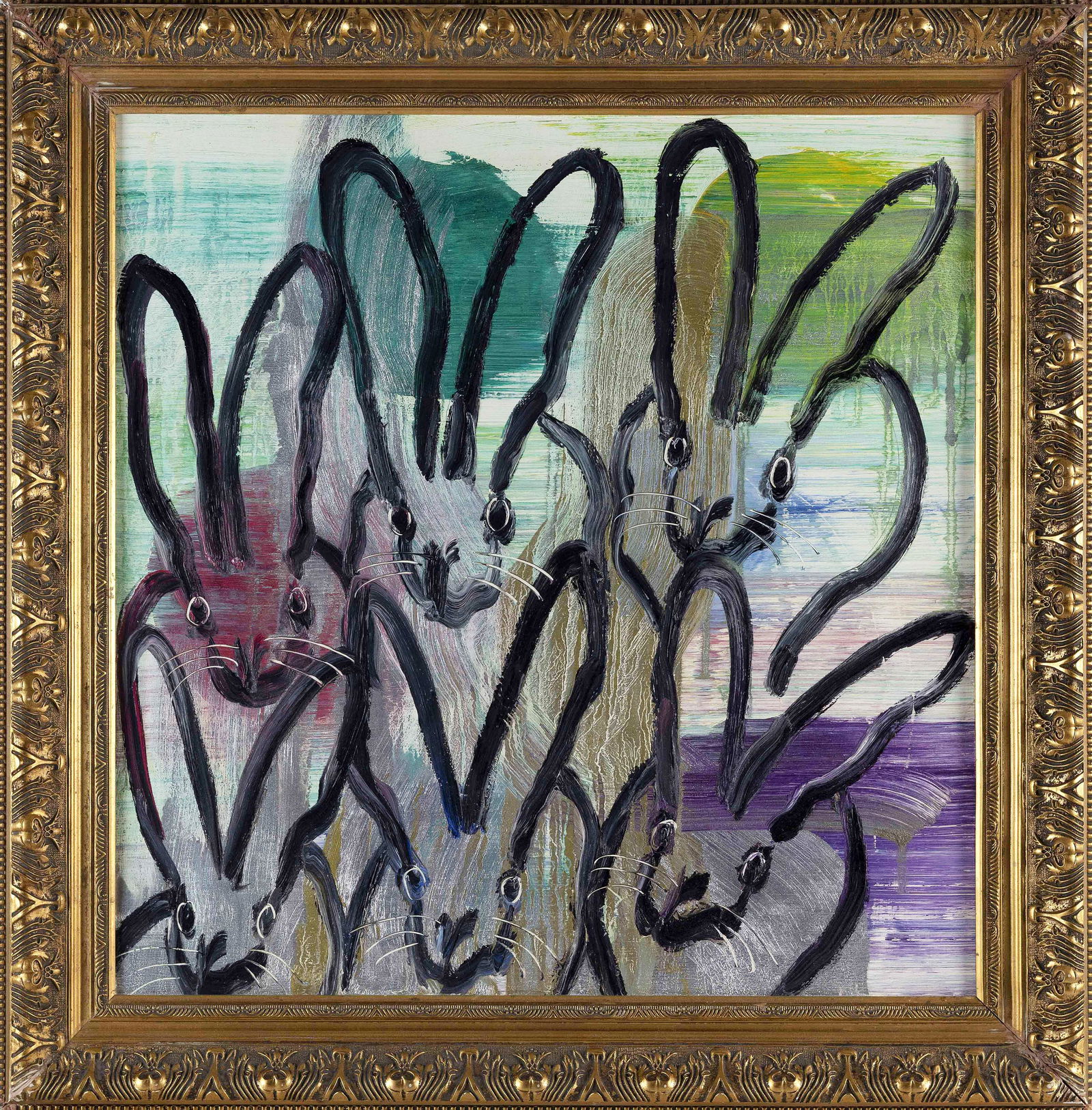 HUNT SLONEM (New York/Louisiana/India, 1951-), "Six (6)"., Oil on board, 27" x 26". Framed 33" x (1 of 2)
