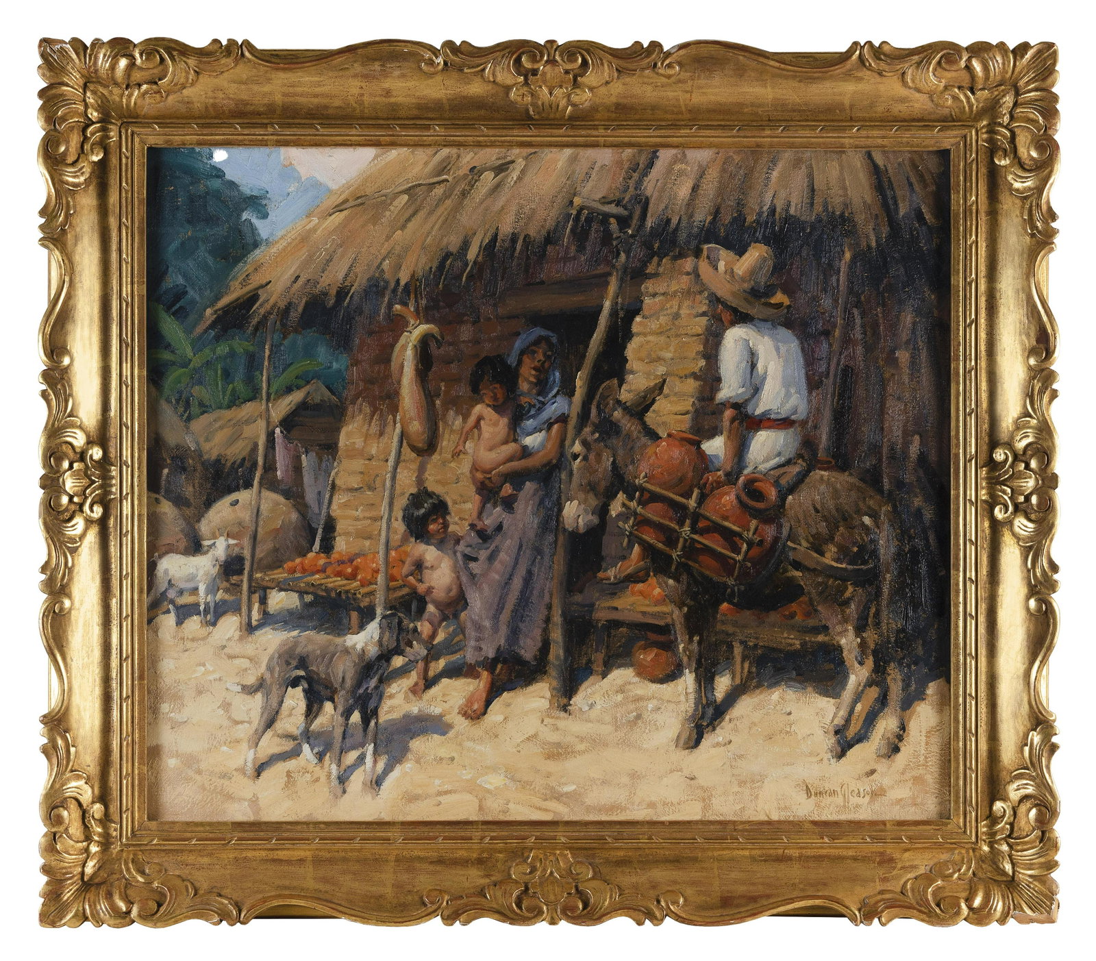 DUNCAN GLEASON (America, 1881-1959), "The Orange Market", Natlapa, Mexico., Oil on canvas, 25" x: DUNCAN GLEASON America, 1881-1959 "The Orange Market", Natlapa, Mexico. Signed lower right "Duncan Gleason". Titled on the artist's label verso. According to a handwritten note by 