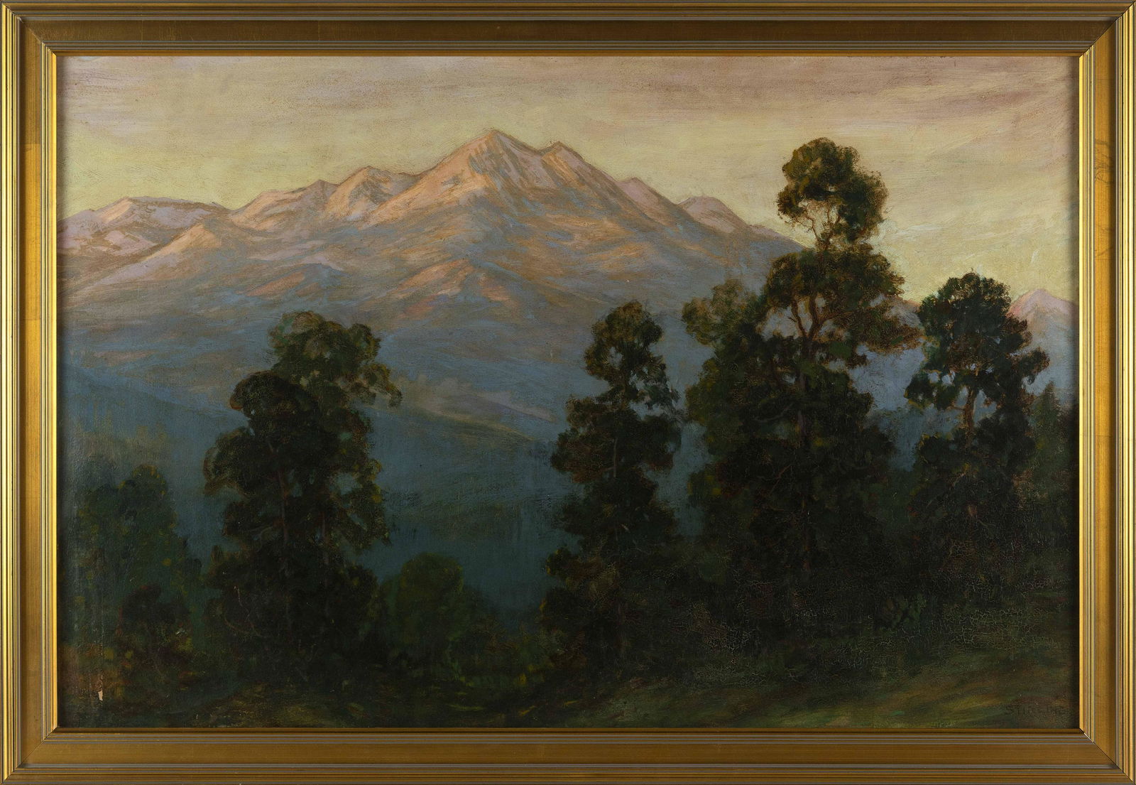 DAVID STIRLING (Colorado/Iowa, 1887-1971), "Evening Light Estes Park 1943"., Oil on board, 23.25" x (1 of 2)