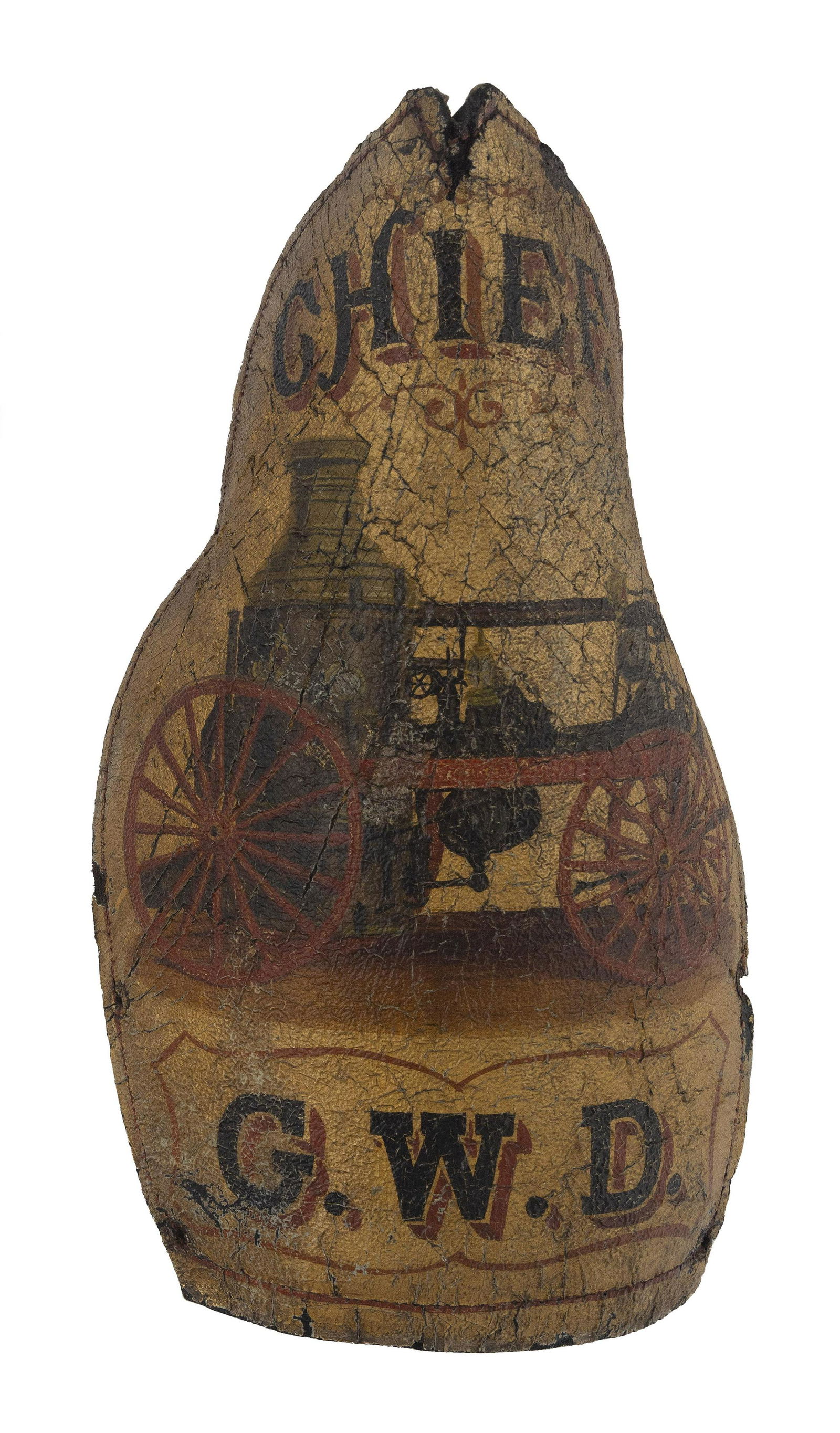 RARE PAINTED LEATHER FIRE HELMET SHIELD 19th Century Height 8”. (1 of 1)