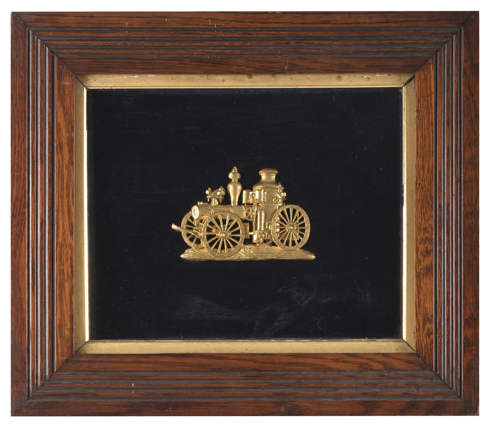 GILT RELIEF PLAQUE OF AN AMOSKEAG STEAM FIRE ENGINE MODEL ONE Late 19th/Early 20th Century Framed (1 of 2)