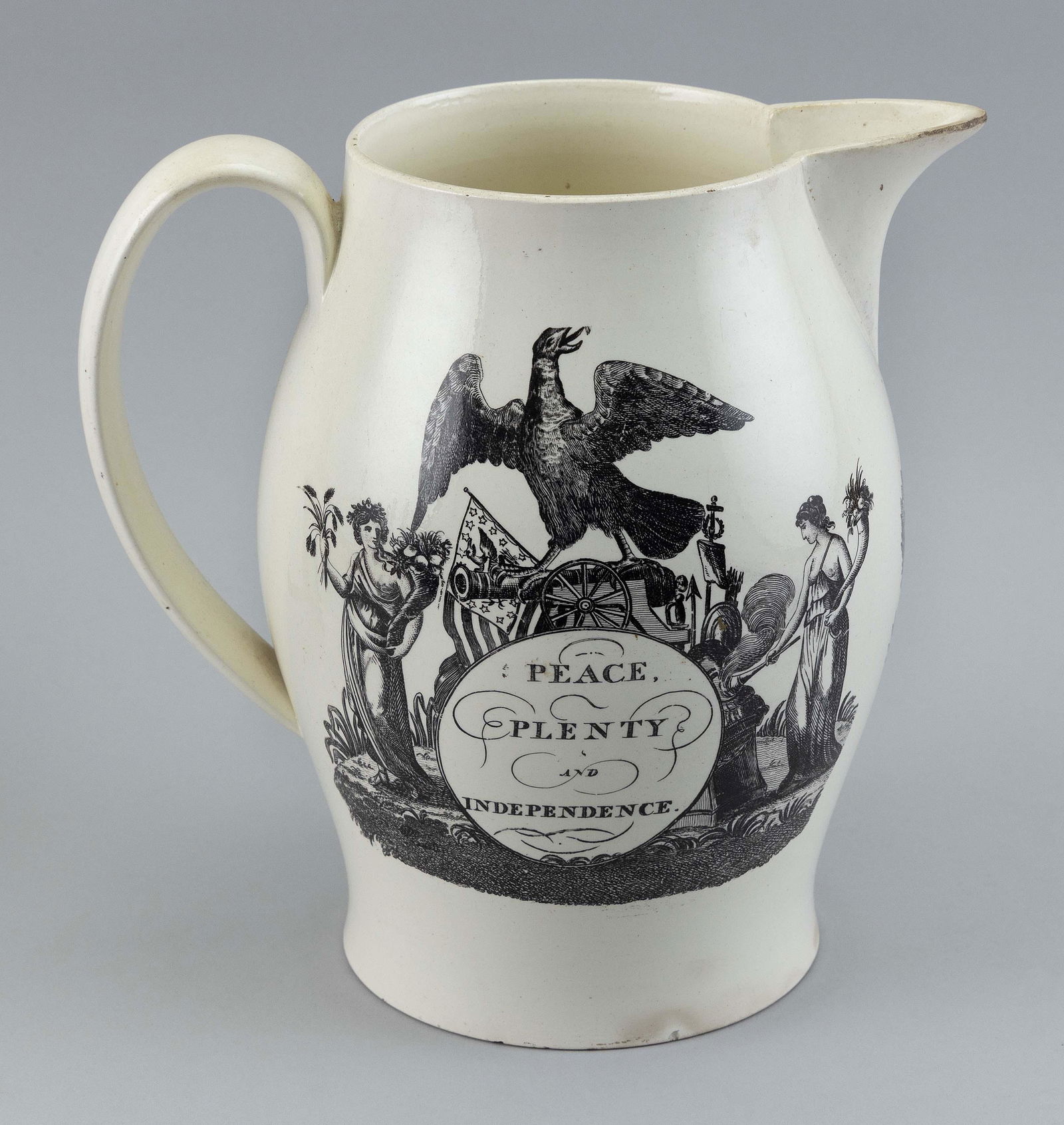 LIVERPOOL SOFT-PASTE JUG England, Late 18th/Early 19th Century Height 9”. (1 of 3)