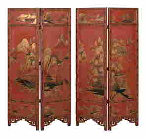 CHINESE FOUR-PANEL DRESSING SCREEN Second Half of the 19th Century Height 65.5&#8221;. Width of each (1 of 2)