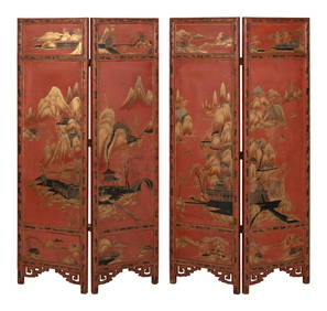 CHINESE FOUR-PANEL DRESSING SCREEN Second Half of the 19th Century Height 65.5&#8221;. Width of each (1 of 2)