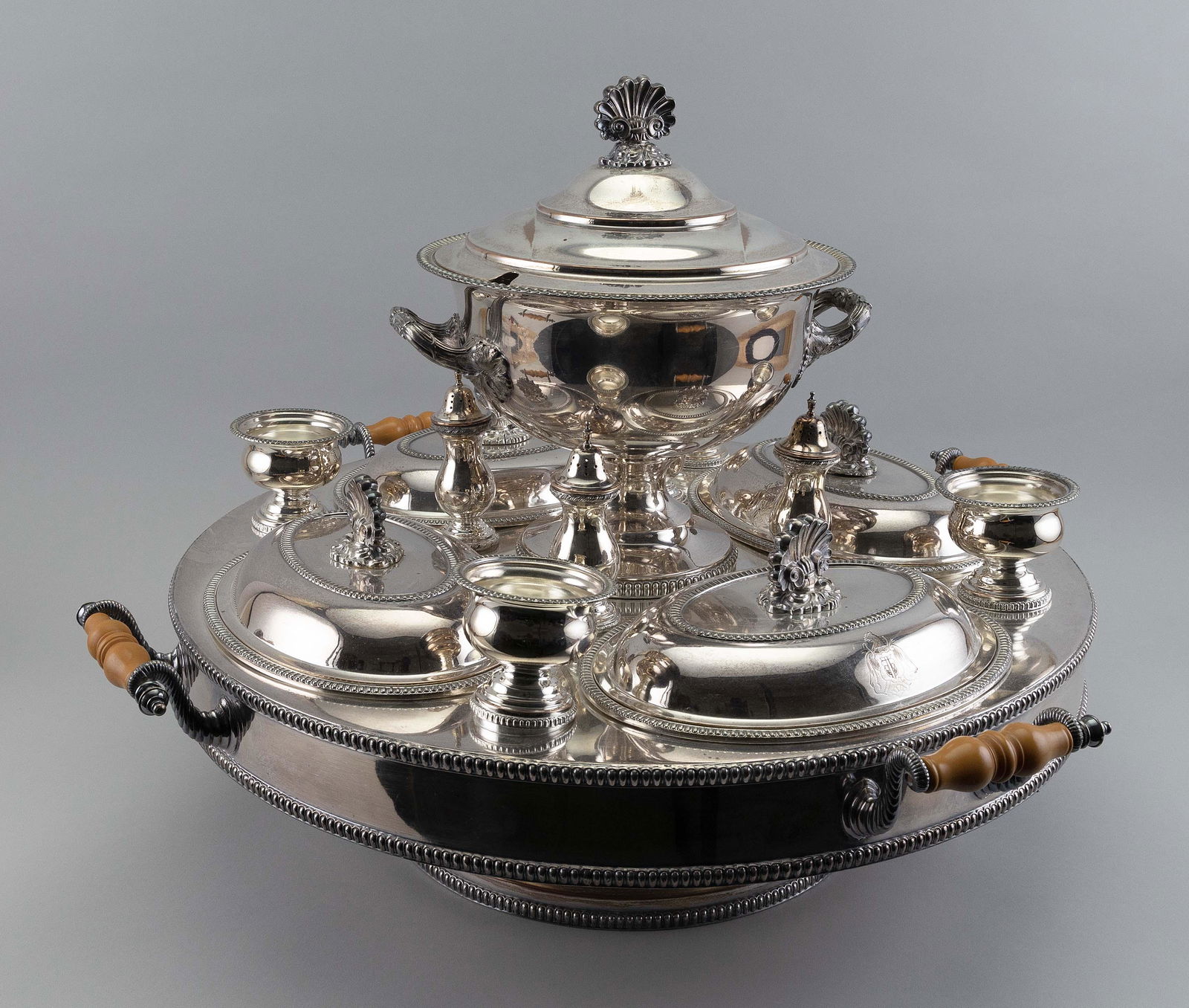 SILVER PLATED SERVING ENSEMBLE Late 19th Century (1 of 2)