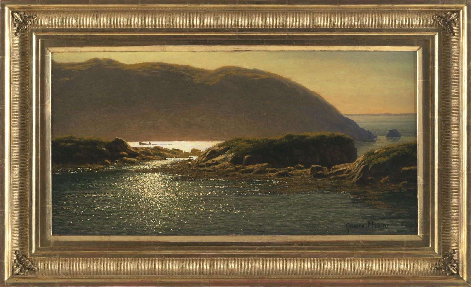 JOSEPH MCGURL (Massachusetts, 1958-), "Glare"., Oil on masonite, 12" x 24". Framed 18" x 30". (1 of 2)