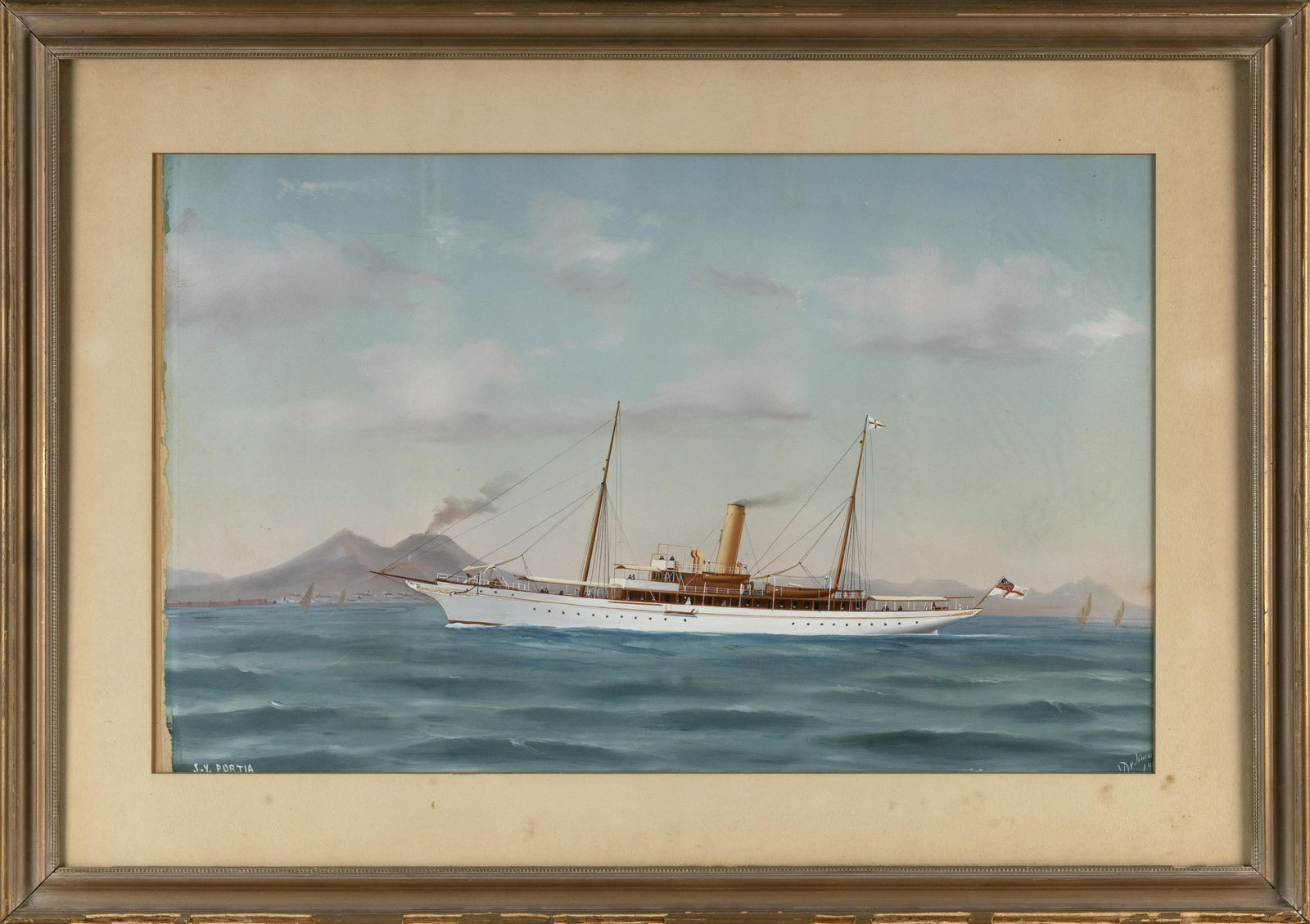 ANTONIO DE SIMONE (Italy, 1851-1907), The S.Y. Portia in the Bay of Naples., Gouache on paper, (1 of 2)