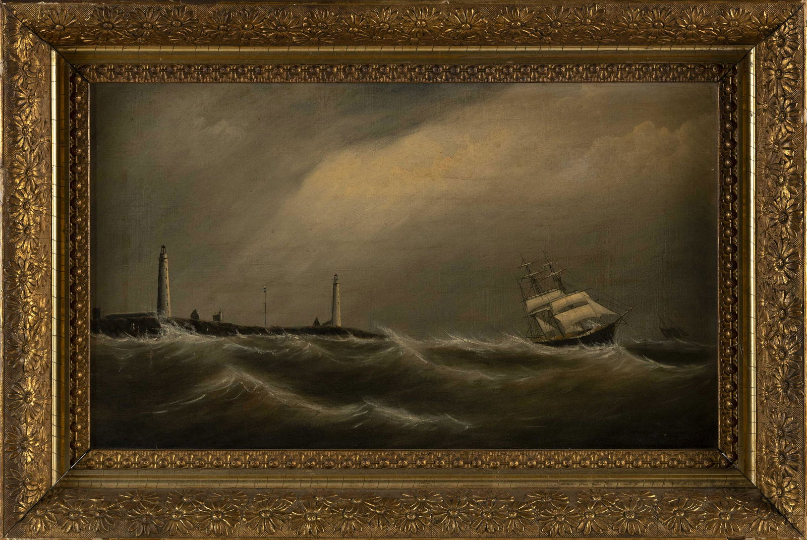 CLEMENT DREW (Massachusetts, 1806-1889), "Thacher's Island Light, Cape Ann"., Oil on canvas, 14" x: CLEMENT DREWMassachusetts, 1806-1889"Thacher's Island Light, Cape Ann". Signed lower right "C. Drew". Titled verso.Oil on canvas, 14" x 24". Framed 20" x 30".