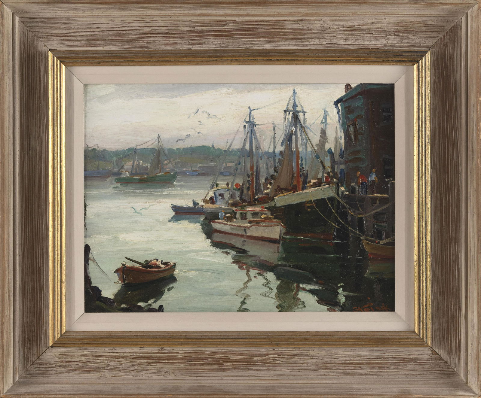 PAUL STRISIK (Massachuetts, 1918-1998), “In Port, Gloucester”., Oil on canvas board, (1 of 2)