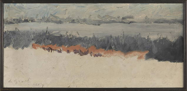 NANNO DE GROOT (Massachusetts, 1913-1963), Untitled landscape., Oil on canvas, 14” x 30”: NANNO DE GROOTMassachusetts, 1913-1963Untitled landscape. Signed and dated lower left “de Groot 1959”.Oil on canvas, 14” x 30”. Framed 15” x 31”.