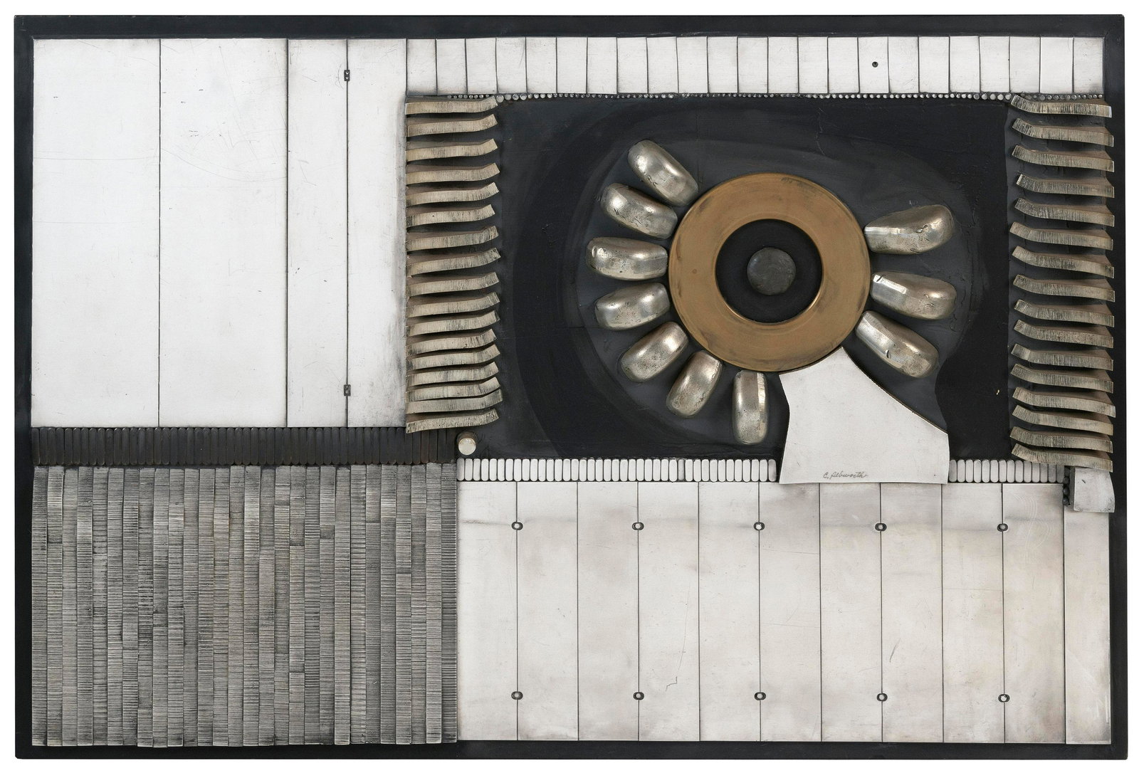 CHARLES PEBWORTH (Texas/Oklahoma, 1926-2019), Untitled collage., Mixed media mounted on metal and (1 of 2)