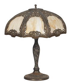 ART NOUVEAU SLAG GLASS TABLE LAMP Early 20th Century Height approx. 23". Shade diameter approx. 18". (1 of 1)